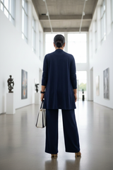 Amara – Dreiteiliges Set aus Shirt, langem Cardigan & weiter Hose