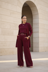 Amara – Dreiteiliges Set aus Shirt, langem Cardigan & weiter Hose