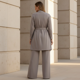 Amara – Dreiteiliges Set aus Shirt, langem Cardigan & weiter Hose