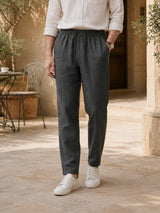 Eike – Leinenhose mit Kordelzug, Anthrazit
