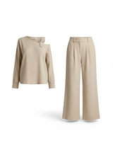 Bente Zweiteiliges Set aus Leinen-Mix mit weiter Hose in Sand